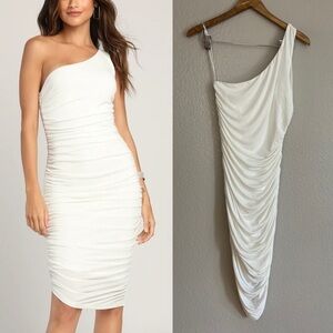 NWOT Total Appeal White Ruched One-Shoulder Bodycon Midi Dress